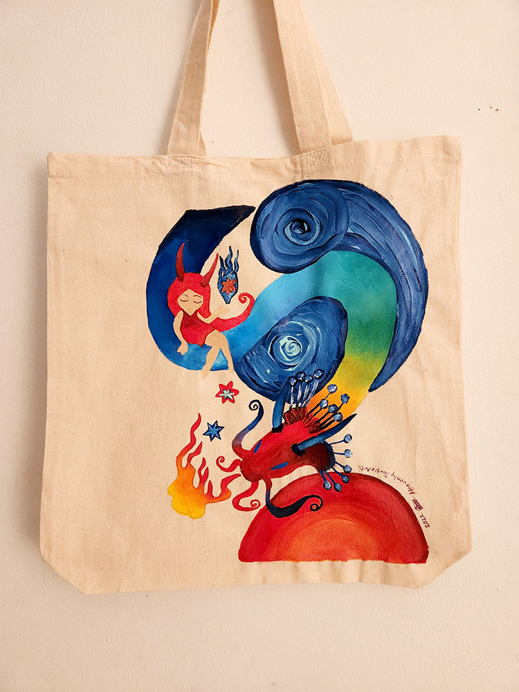 Jo Crossman - Fire & Ice - Original Acrylic Art on Canvas Tote Bag