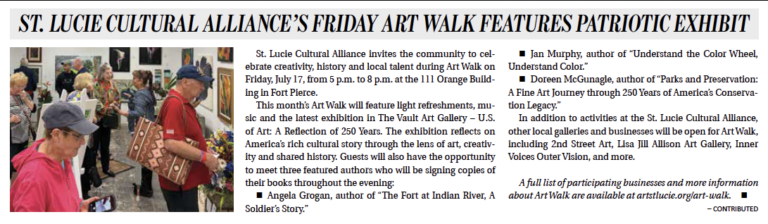 St. Lucie Cultural Alliance Hosts July Art Walk Featuring US of Art Exhibition, Live Music, Local Authors, and Open Galleries in St. Lucie Voice